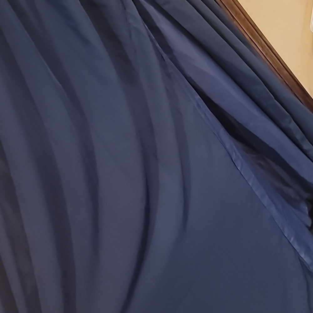 NAVY BLUE one shoulder ruched chiffon dress gown 10 12 cy - Picture 8 of 8